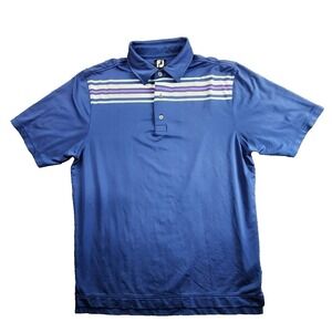 FootJoy FJ‎ Mens Golf Polo Shirt Blue Stripe Collar Performance Size L
